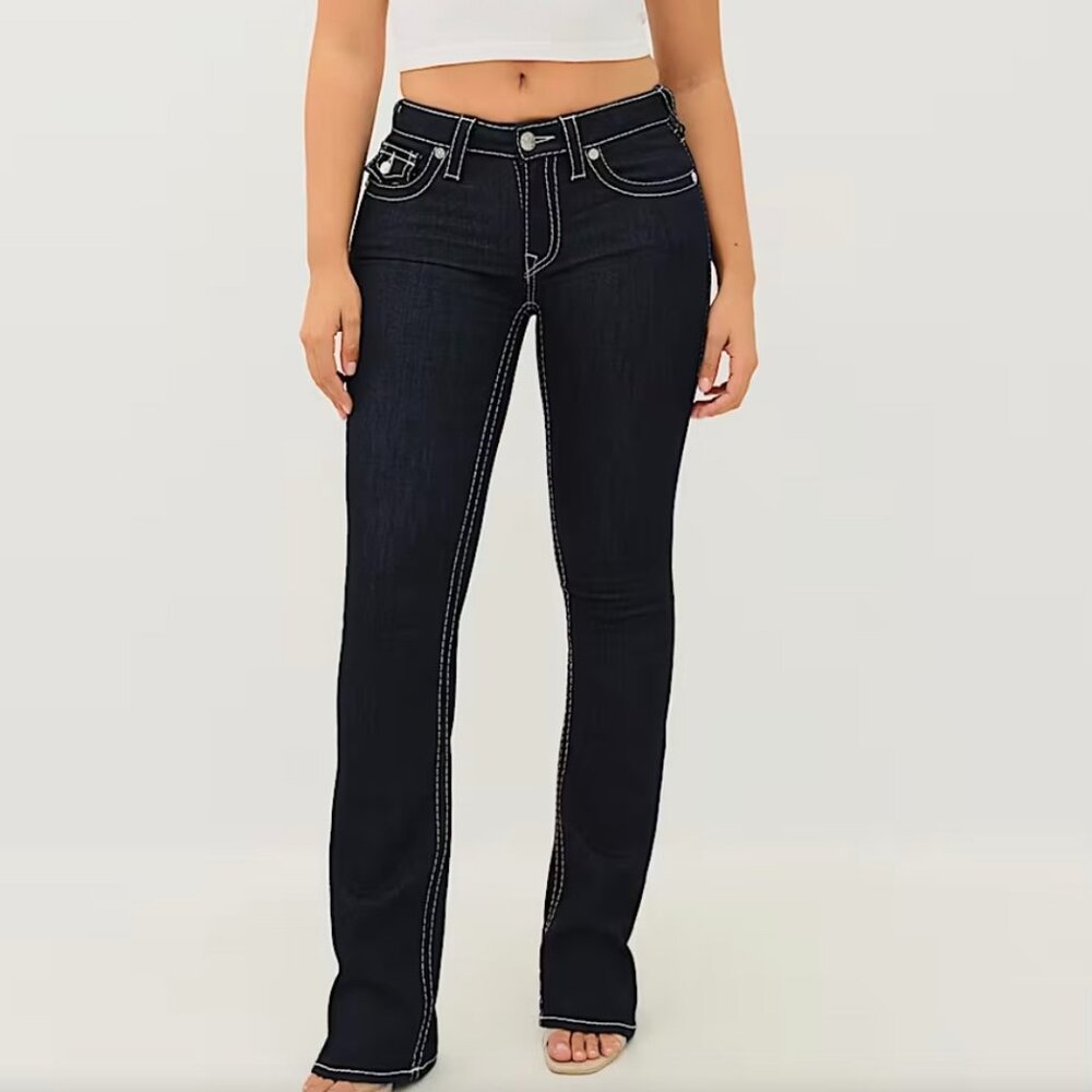 New True Religion Women's 2S Body Rinse  Dark Blue Boot Cut Jeans Size 33 NWT